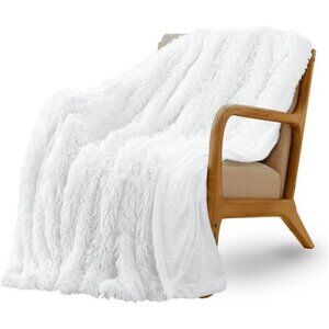 Super Fluffy Throw Blanket Faux Fur Fuzzy Blanket Couch Sofa Bed White 50x60